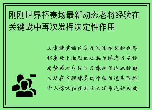 刚刚世界杯赛场最新动态老将经验在关键战中再次发挥决定性作用